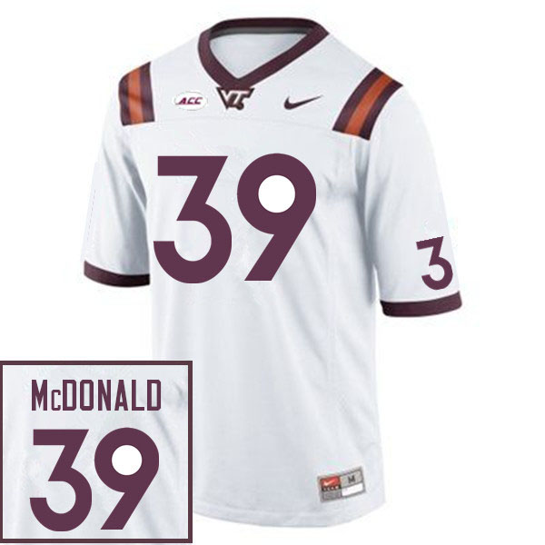 Men #39 Jorden McDonald Virginia Tech Hokies College Football Jerseys Sale-White